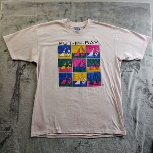 Vintage Put In Bay Ohio Art Tshirt Pink‎ 1990 Single Stitch Men's Sz XL